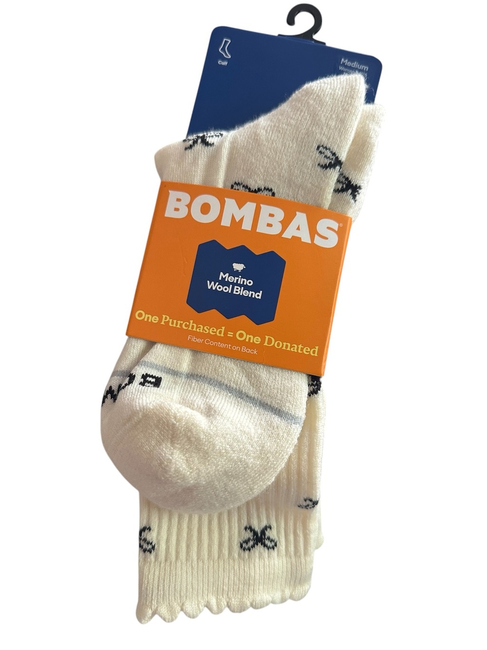 🎀 BOMBAS Merino Wool Blend Socks medium cream - bows 🎀 NEW